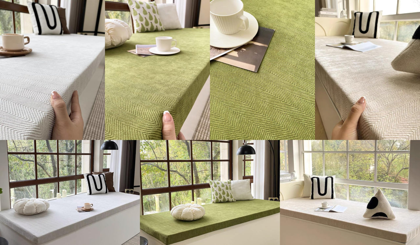 Custom Bay Window Sill Seat Cushion Weaving Texture Chenille Customized Bench Seating Foam Cushions Pad Set for Indoor Furniture, Mudroom Entryway, Dining Room Kitchen Breakfast Nook, Non Slip Bottom