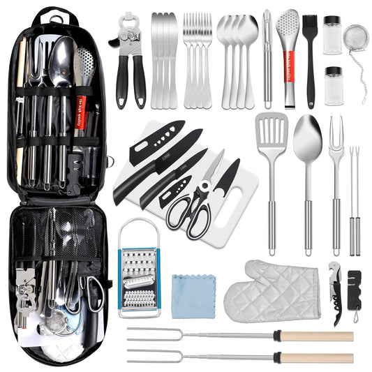35-Piece Camping Kitchen Utensil Set – Portable Outdoor Cooking Utensils for Camping, RV, Backpacking & BBQ | Complete Camp Kitchen Gear Set with Carry Bag, Grilling Tools & Cooking Accessories