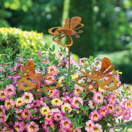 Urbraneco 3 Pcs Rusty Bee Stake Rustic Metal Yard Decor Sculpture Plant Pot Accents Decorative Garden Stakes for Lawn Fences Patio Patio Backyard Outdoor