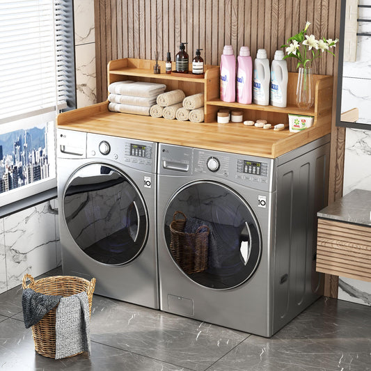 Wisuce Essentials 2-Tier Washer and Dryer Countertop w 54" W x 27.5" D Laundry Countertop Cover with Non-Slip Pad,Large Space Laundry Topper for Folding Clothes Over Washer and Dryer-White (Nature)