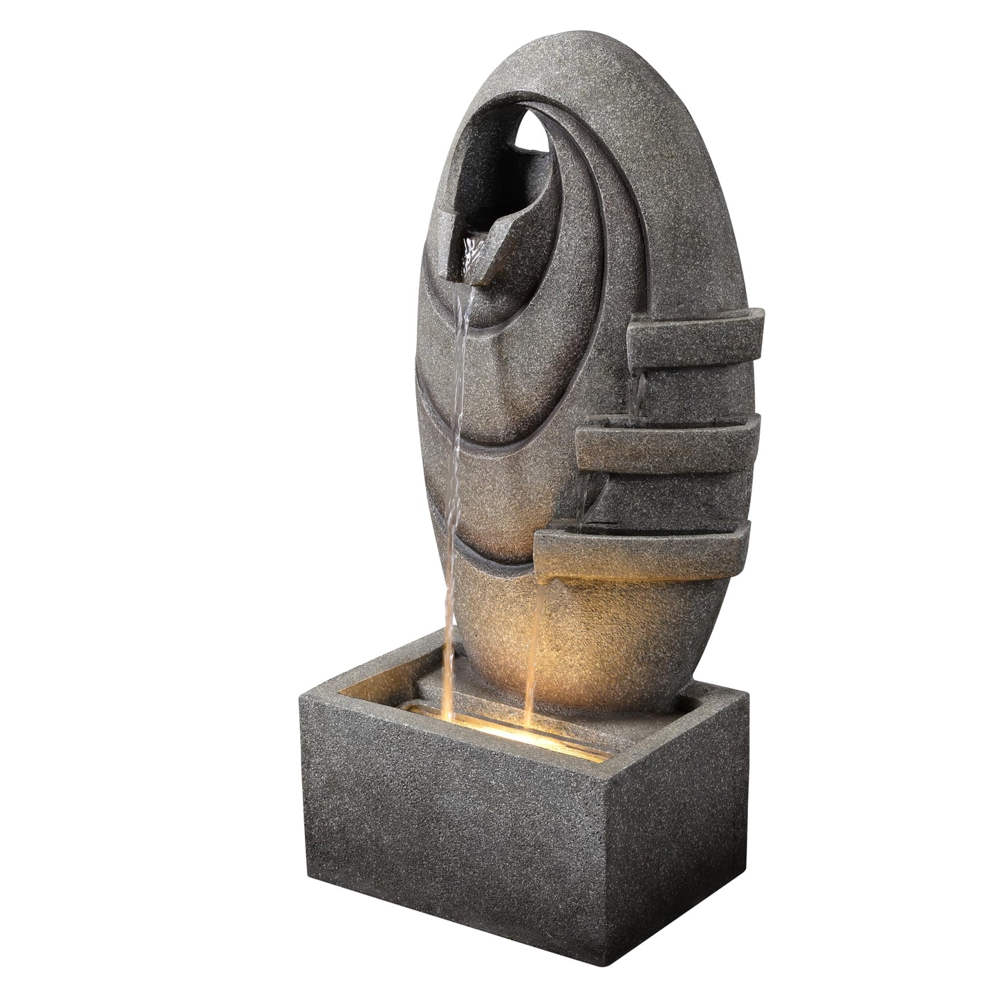 Teamson Home Modern Oval Outdoor Water Fountain–LED Light with Adjustable Flow & Electric Pump, Gray