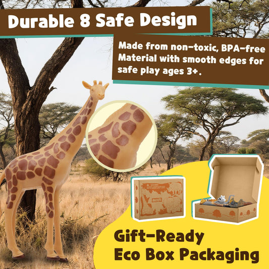 Beetots Safari Animal Figurines Set for Kids, 10 Piece Realistic Wild Zoo Animals Collection with Elephant, Lion, Tiger, Giraffe, Educational Toys for Toddlers Boys Girls