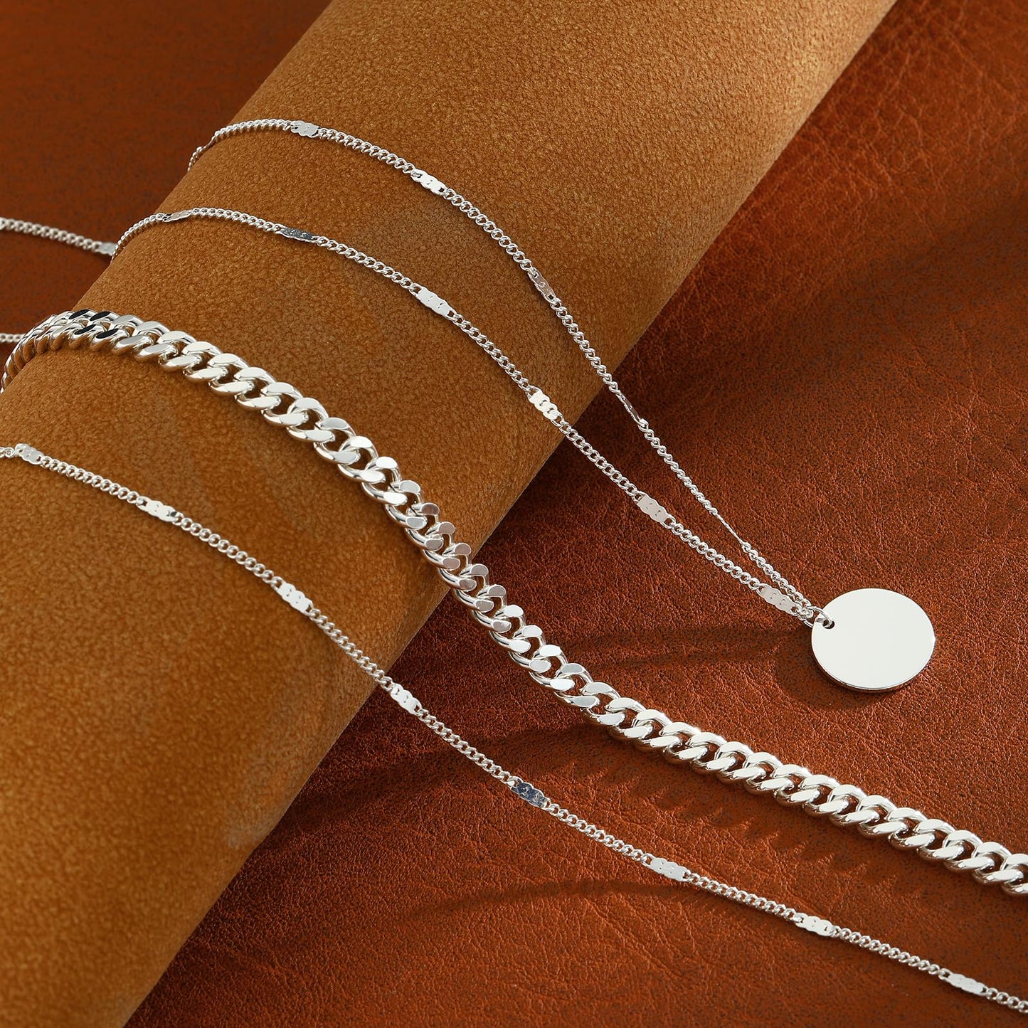 AGWOLF Gold/Silver Layered Necklaces for Women,Dainty 14k Gold Plated Stackable Choker Necklaces for Women,Trendy Layering Coin Chain Pendant Jewelry Set Gifts