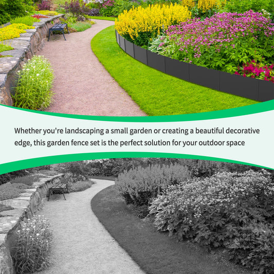 20 Pcs Garden Landscape Edging Border Kits 5.9inch Tall, 19.7ft Flexible Garden Fence Edging with 20 Metal Anchoring Stakes, No Dig Plastic Garden Decorative Border for Flower Bed Lawn Driveway Yard