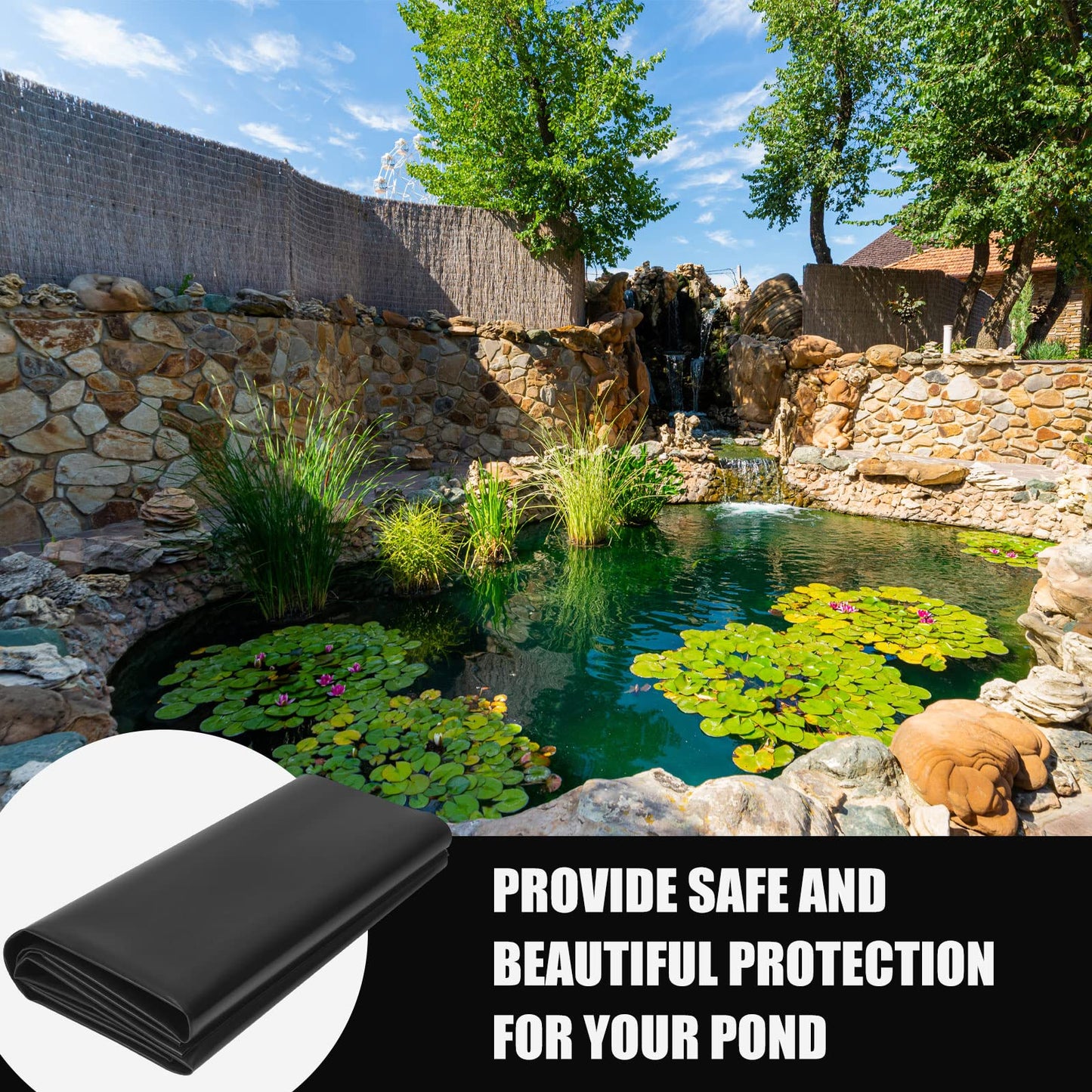 Hoolerry Pond Liner, 45 Mil EPDM Rubber Fish Safe Pond Liner Easy Cutting for Outdoor Waterfall, Fish or Koi Pond Water Garden, Fountains and Bed Planter, Black (10 x 7 Ft)