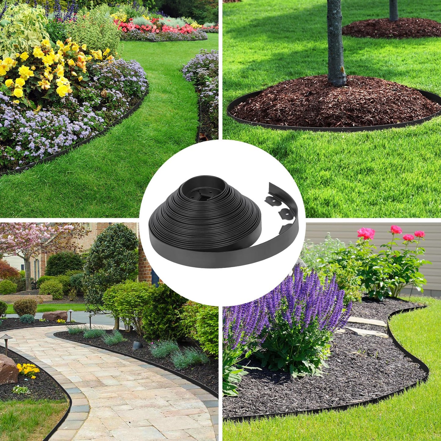 3IN x 50FT Landscape Edging Border with 75 Spikes, Plastic Edging for Landscaping, No Dig Garden Border Edging Kit for Flower Beds, Lawn, Yard, Paver Pathway
