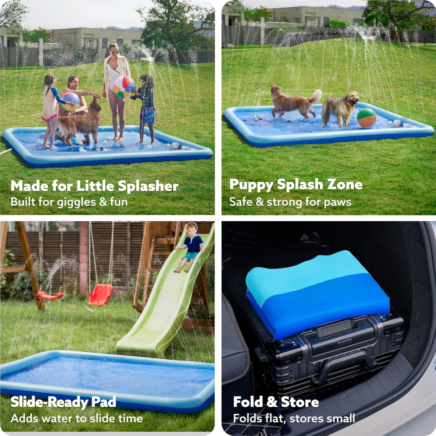 SLOOSH 120" Non-Slip Splash Pad Sprinkler - Summer Water Toys Sprinkler Mat for Kids Toddlers Dogs, Outdoor Backyard Pool Party Decor Outside Water Games Fountain Wading Baby Pool Boys Girls Gifts