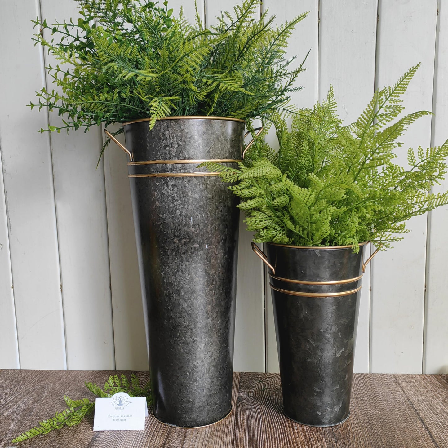 Hosley Set of 4 Metal Vases with Zinc Finish 9 Inch High Ideal Gift for Wedding Special Occasion Home Office Dried Floral Arrangements