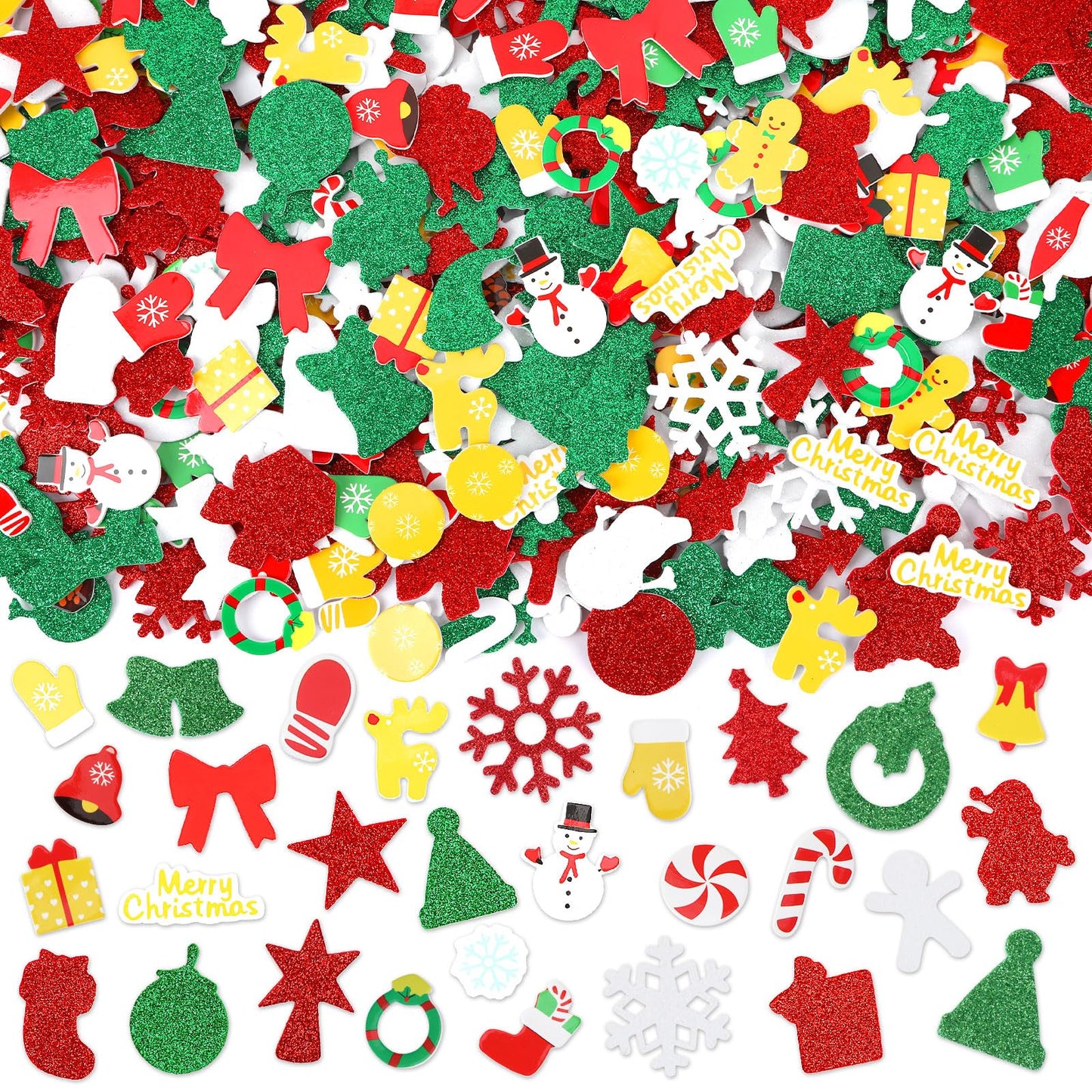 SEPGLITTER Christmas Foam Stickers, 600Pcs Christmas Glitter Santa Claus Snowman Elk Snowflake Self-Adhesive Foam Stickers for Kids Winter Christmas Party Favors DIY Crafts Decorations