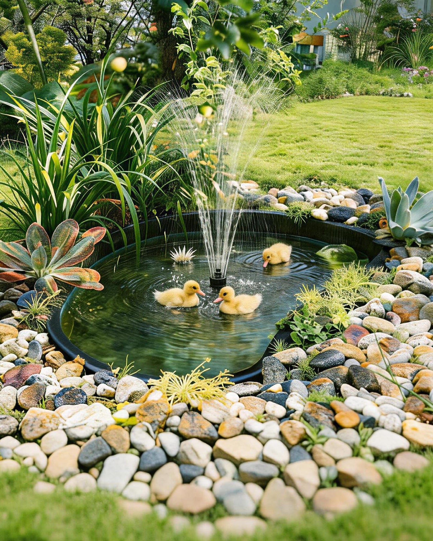 POPOSOAP Preformed Pond Liner, 33 Gallon Rigid Plastic Pond Tub Heavy Duty U-V Resistant Basin with Integrated Plant Shelves for Backyard, Garden and Patio Landscaping P797