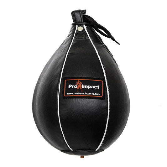 Pro Impact Genuine Leather Speedbag Black – Heavy Duty Leather Hanging Swivel Punch Ball for Boxing MMA Muay Thai Fitness or Fighting Sport Training (Small - 6"x9")