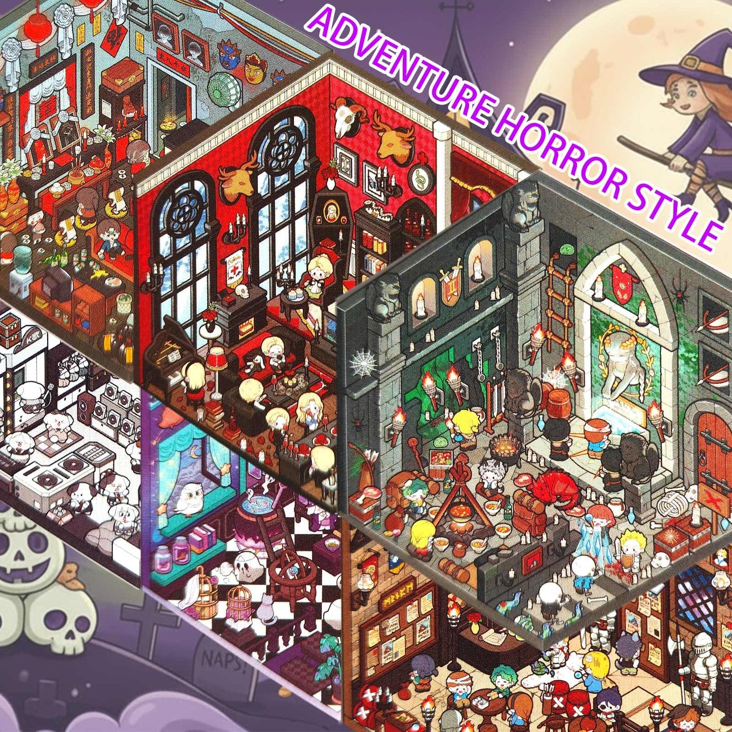 SWIMDOG 20 Sets DIY 3D House Goth Sticker Scene for Adults, Micro Horror Style DIY Scenes Therapy Sticker, Halloween Party Favors Goodie Bags Stuffer, Gifts for Friends, Adults