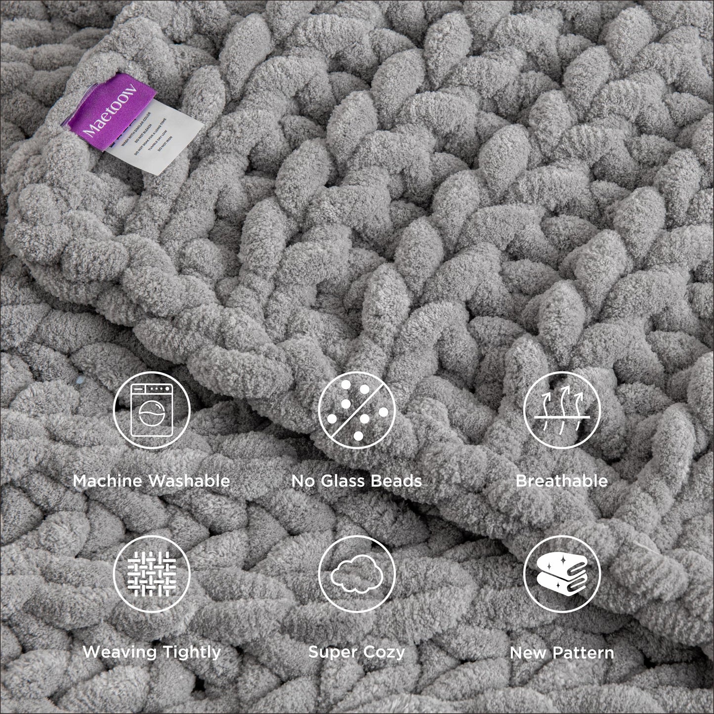 Maetoow Handmade 15 lb Soft Knitted Weighted Blanket, 72 x 48 in Breathable Chunky Knit Gravity Blanket Throw, Home Decor for Sofa Couch Bed, Light Grey