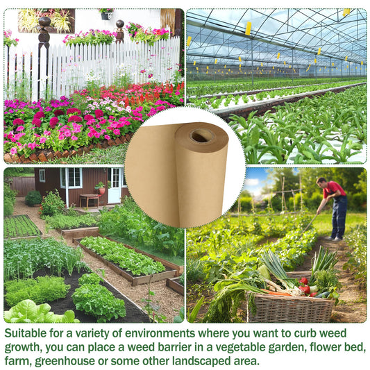 120 x 4 Ft Biodegradable Paper Weed Barrier, Garden Paper Weed Barrier with U-Shaped Ground Nails, Biodegradable Landscape Fabric, Weedguard Plus Paper Mulch for Weed Control & Holds Soil Moisture