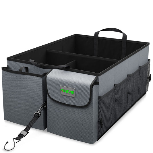 DRIVE - Car Trunk Organizer - Collapsible, Multi-Compartment Automotive SUV Car Organizer for Storage w/Adjustable Straps - Truck & Car Accessories for Women and Men - Black