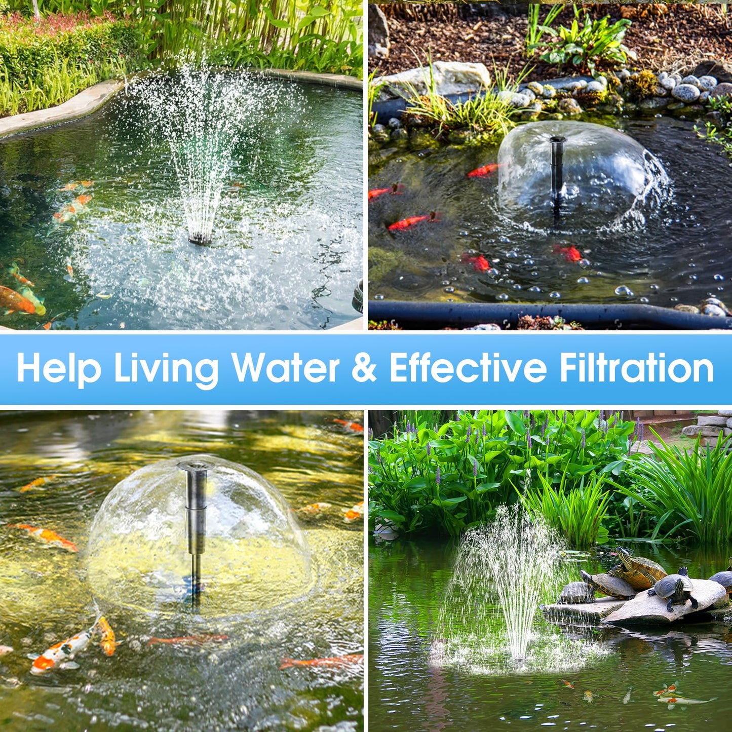 POPOSOAP 55W Solar Fountain Pump with Pond Filter Box, Solar Pond Pump 580GPH Adjustable Flow, Pond Filters for Outdoor Ponds Fish Tank Pool Waterfall Koi Pond Water Features