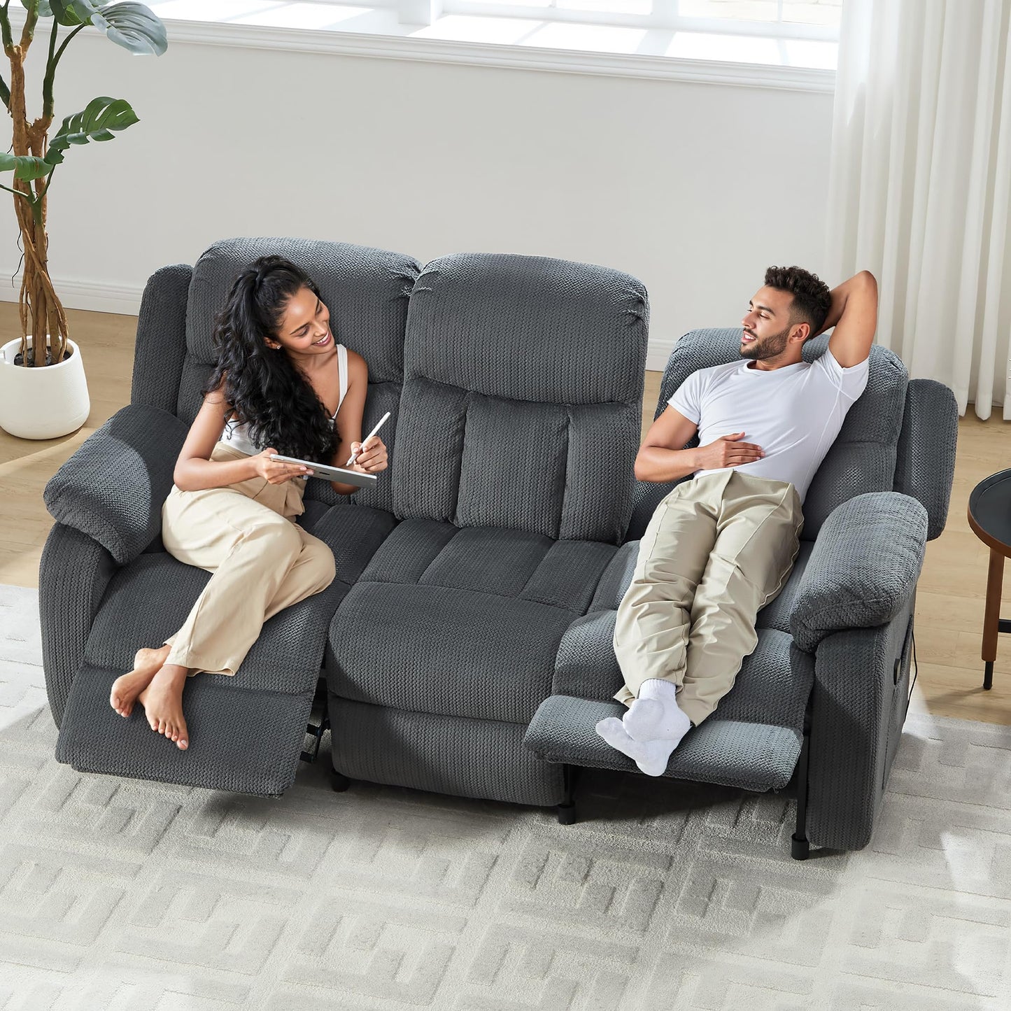 Jocisland Reclining Couch, Power Reclining Sofa with Dual Wingback, 3 Seater Recliner Sofa, Recliner Couches for Living Room(Dark Gray)