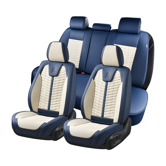 FLORICH Seat Covers for Cars, Seat Covers Full Set 5 Seats, Waterproof Leather Car Seat Covers, Front and Rear Seat Covers, Universal Seat Protector Accessories for Most Vehicles-Blue&White