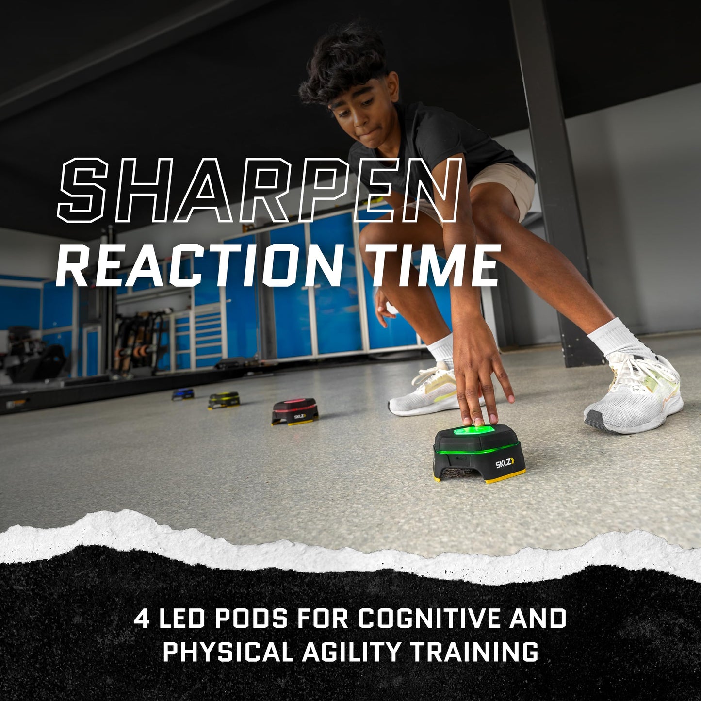 SKLZ Reactive Flash LED Training Pods – Reaction Time, Agility, and Cognitive Training Tool with 4 Games – Multi-Directional Activation, Durable Design for Speed and Hand-Eye Coordination