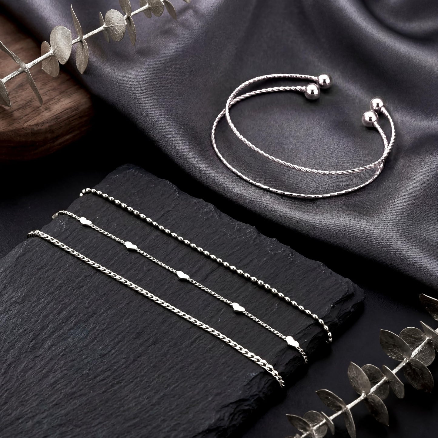 Dainty Silver Bracelets Set for Women Stackable, Sterling Silver Plated Stainless Steel Thin Layered Bracelets, Fashion Waterproof Fashion Waterproof Link Chain Bracelets Non Tarnish for Women Mom Wife