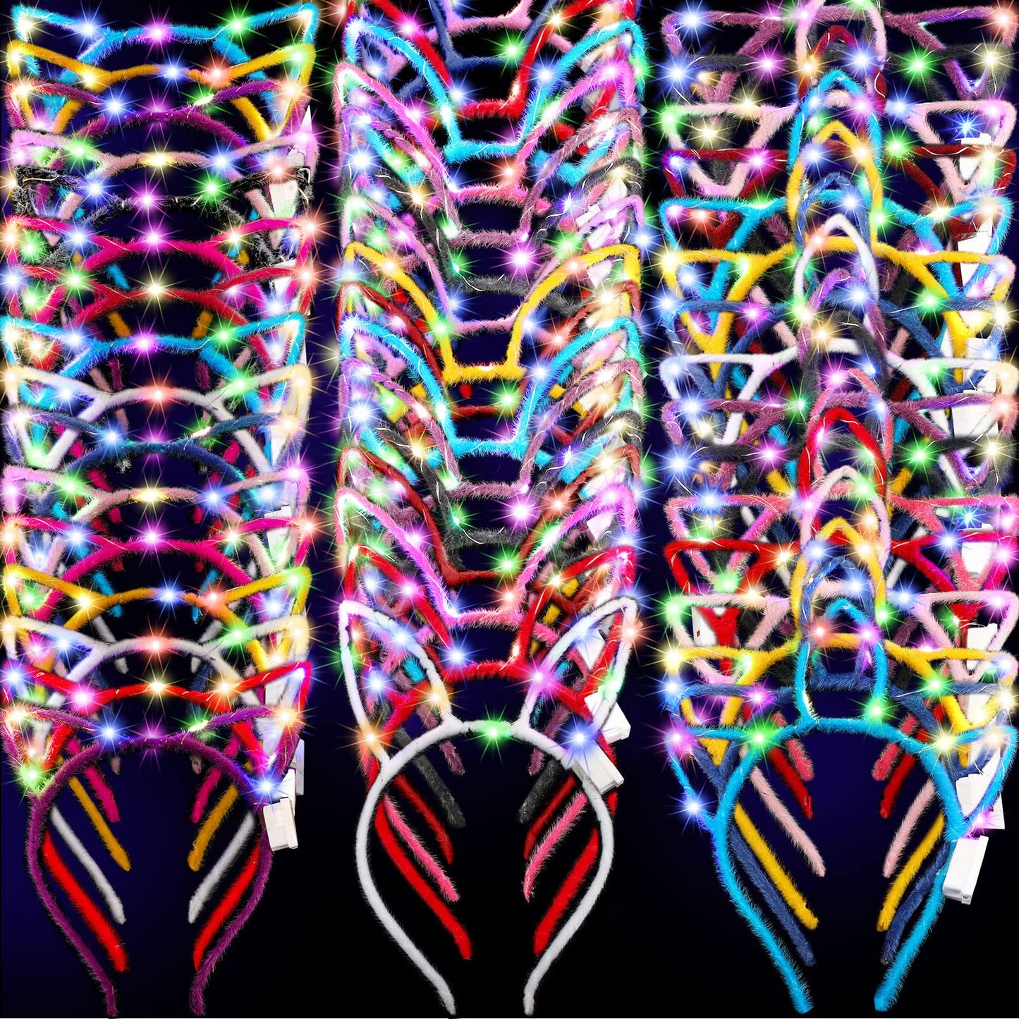 Janinka 60 Pcs Glow in the Dark Headbands Set, Cat Ear Headband Unicorn Rabbit Bunny Lighted Ear Headband Bulk for Valentine's Day Mardi Gras Easter Favors Women Birthday Gift Supplies