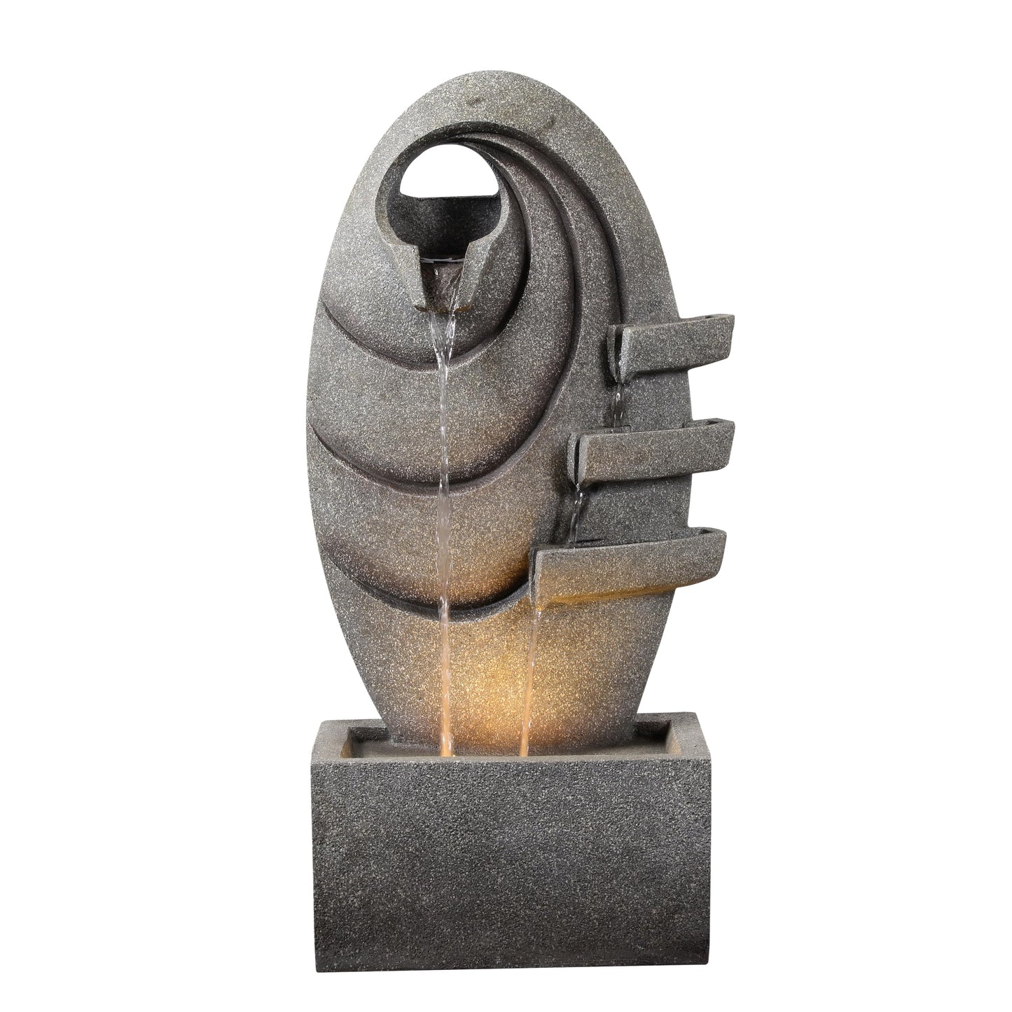 Teamson Home Modern Oval Outdoor Water Fountain–LED Light with Adjustable Flow & Electric Pump, Gray
