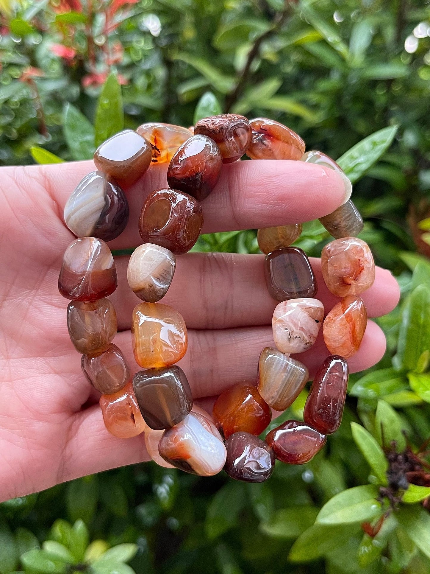 GAF TREASURES Carnelian Crystal Nugget Bracelet, Genuine Carnelian Tumbled Gemstone Bracelet, Healing Crystal Bracelet, Gift for Men & Women (1)
