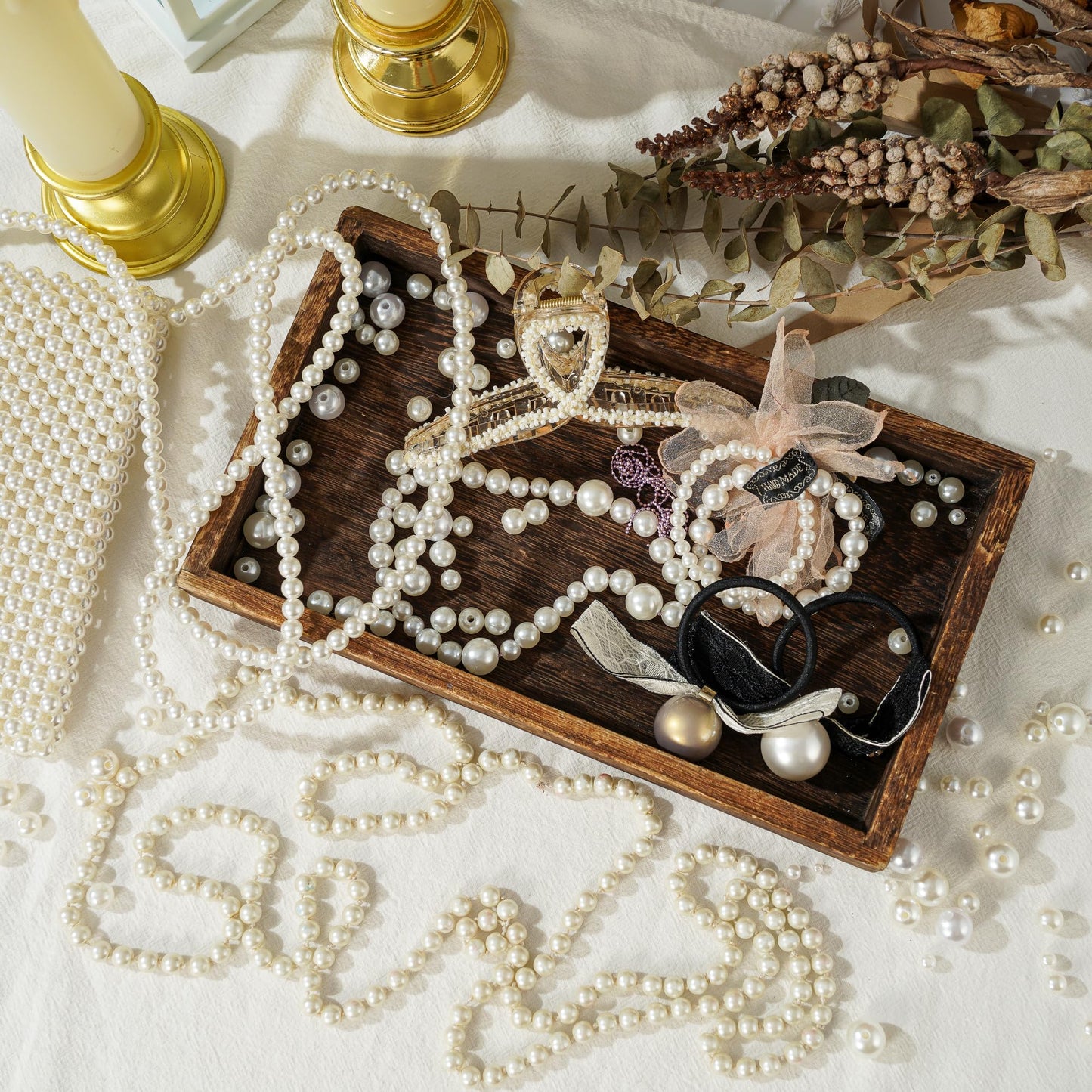 YoungJewl 1865 Pcs Pearls for Crafts,6 Sizes Mixed Ivory Fake Pearl Beads,Acrylic Pearls Bulk for Jewelry Making with Holes,Bracelet Necklace DIY,Vase Filler and Makeup Brush Case(4-14 mm)