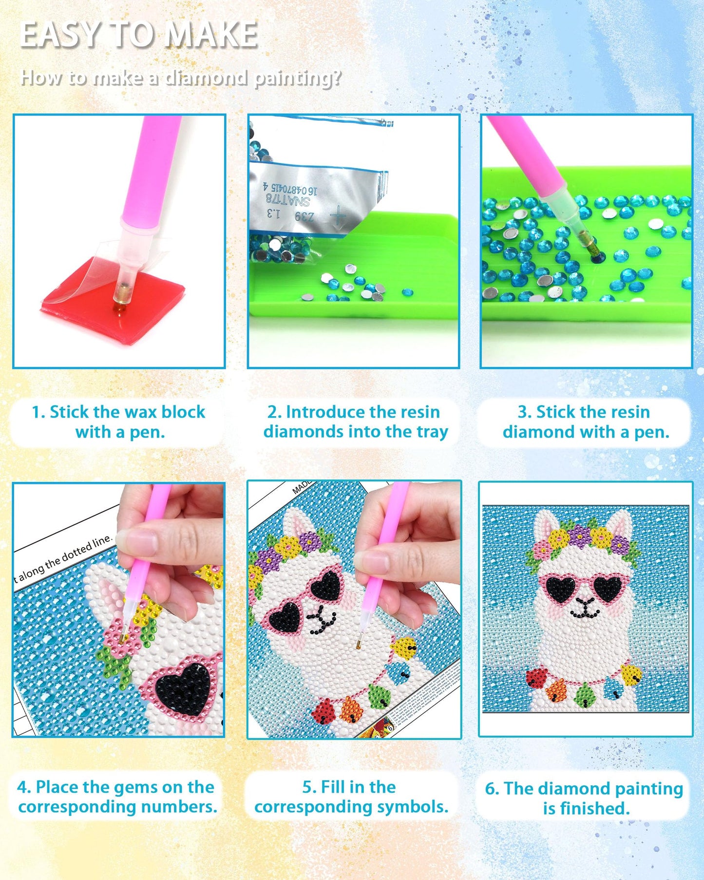Leixonl 4 Packs 5D Diamond Art Kits for Kids Ages 6-8-9-12,Arts and Crafts Set for Home Wall Decor.Gem Art by Number Kits Arts and Crafts Kits(5.9x5.9inch) (4-pack-15-alpaca)