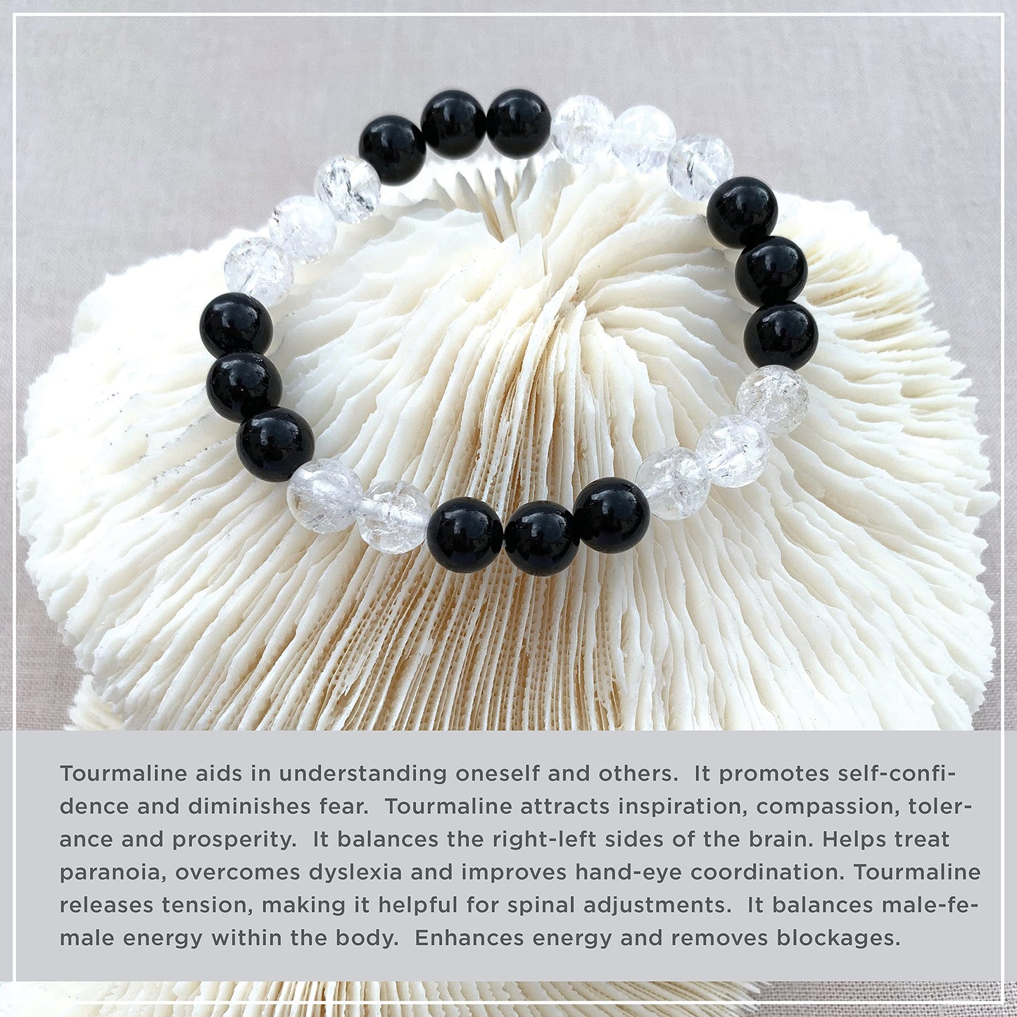 Joyfulmuze Tourmaline and Clear Quartz Bracelet, Black and White Crystals, Chakra Energy Healing, Handmade Jewelry for Women and Man, Fit 6.5-7 inches Wrist (Tourmaline - Clear Quartz)