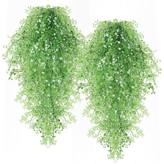 RECUTMS Fake Hanging Plants Artificial Ferns for Outdoor Hanging Faux Plants Vine Ivy Faux Fern Hanging Vines Wall Plants for Home Garden Party Wedding Decor (White 4P)