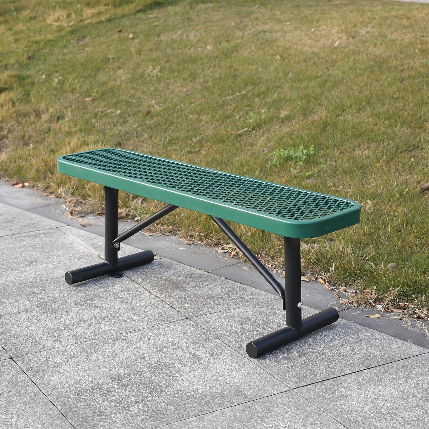 Sunnibety 4 Feet Heavy Duty Metal Park Bench for Outside, Outdoor Bench with Portable Frame, Commercial Benches for Shopping Mall, Store, Park, Patio, Deck, Green