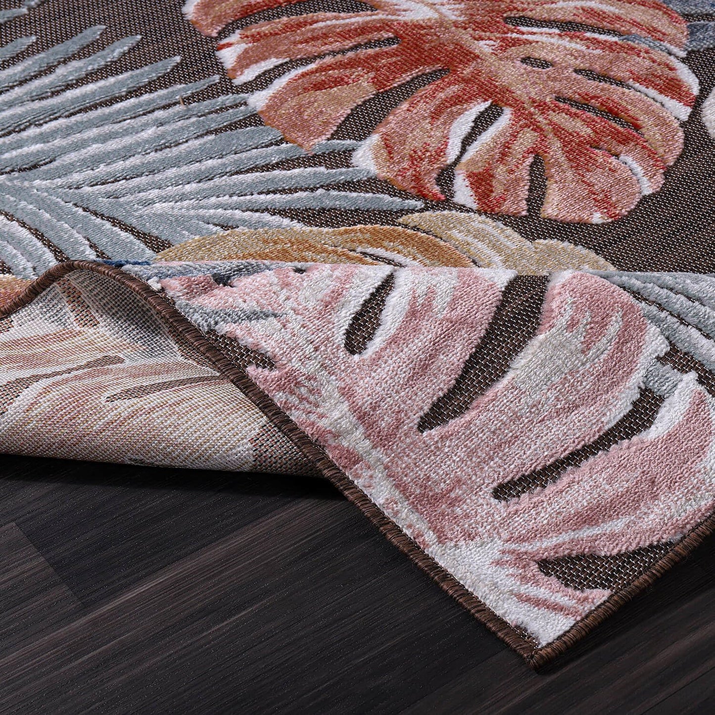 CAMILSON Indoor Outdoor Rug, Brown 6’x9’ Leaf Tropical Botanical Area Rugs for Indoor and Outdoor patios, Easy-Cleaning Non-Shedding Living Room, Garden and Kitchen Washable Outside Carpet (6x9)