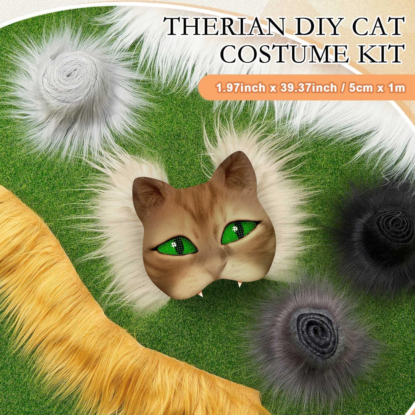 Seenelling 6 Pcs 1.97" x 39.37" Faux Fur Strips for Therian Mask Fluffy Fuzzy Fabric Craft Fur for Furry Therian Gear DIY Material, No Mask (Vibrant Color)