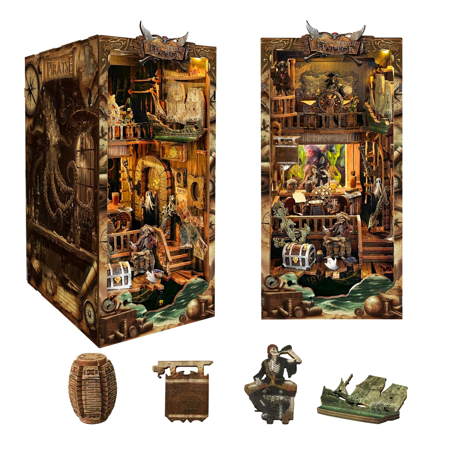 IBOHEYE Magic Book Nook Kit 3D Wooden Puzzle for Adults Decorative Bookend Stand Book Nook Bookshelf Insert Bookcase Toy for Teenagers Gift Model Kits - New World (SQ-36)