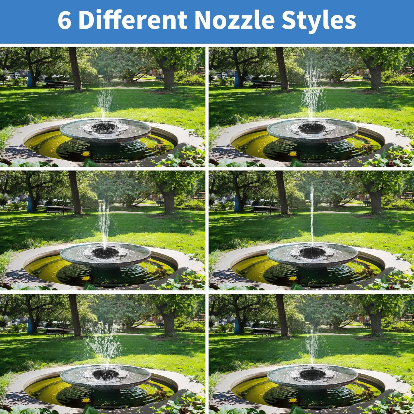 Pleneal 2W Solar Fountain Pump - Upgraded Solar Fountain for Bird Bath with 6 Nozzles, Outdoor solar Water Pump for Garden, Pond, Pool