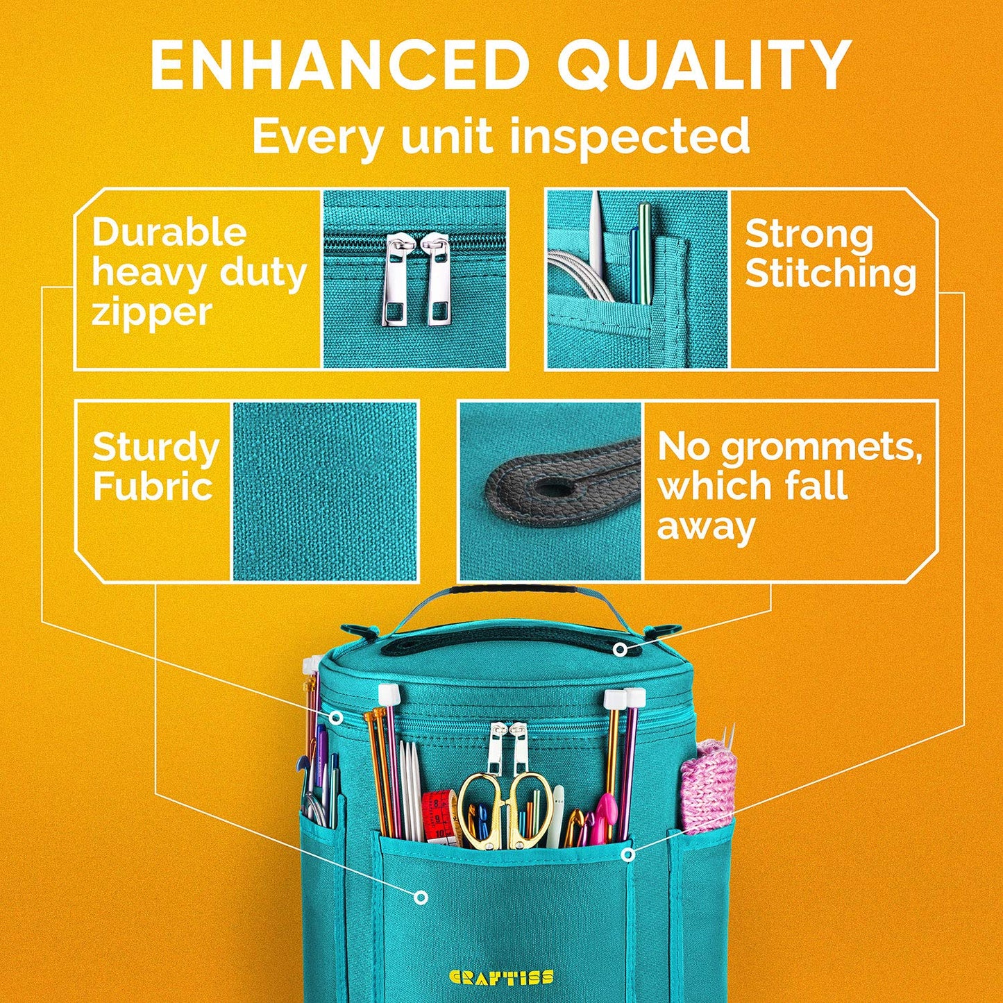 CRAFTISS Crochet Bag Organizer & Yarn Storage Bag, Knitting Bag and Yarn Holder with Removable Divider, Holds Skeins, Hooks, Needles & Accessories, Crochet Gifts for Women (Turquoise)