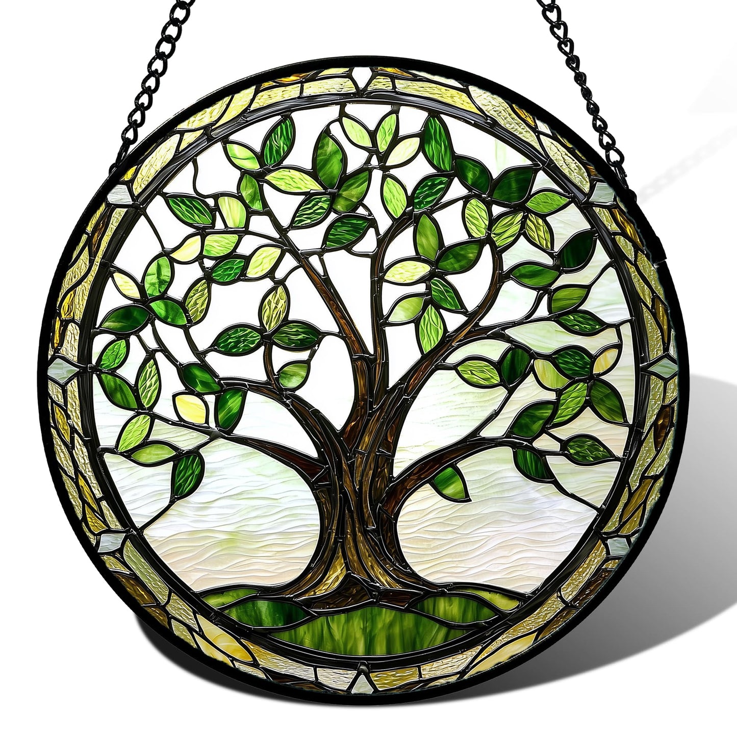 AMDERVEN Stained Glass Window Hanging - Brown Tree Trunk Green Leaves Sun Catcher for Door Garden Home Decor Plant Suncatcher Christmas Mother's Day Birthday Gifts for Women Men Mom Nana 7.8 in
