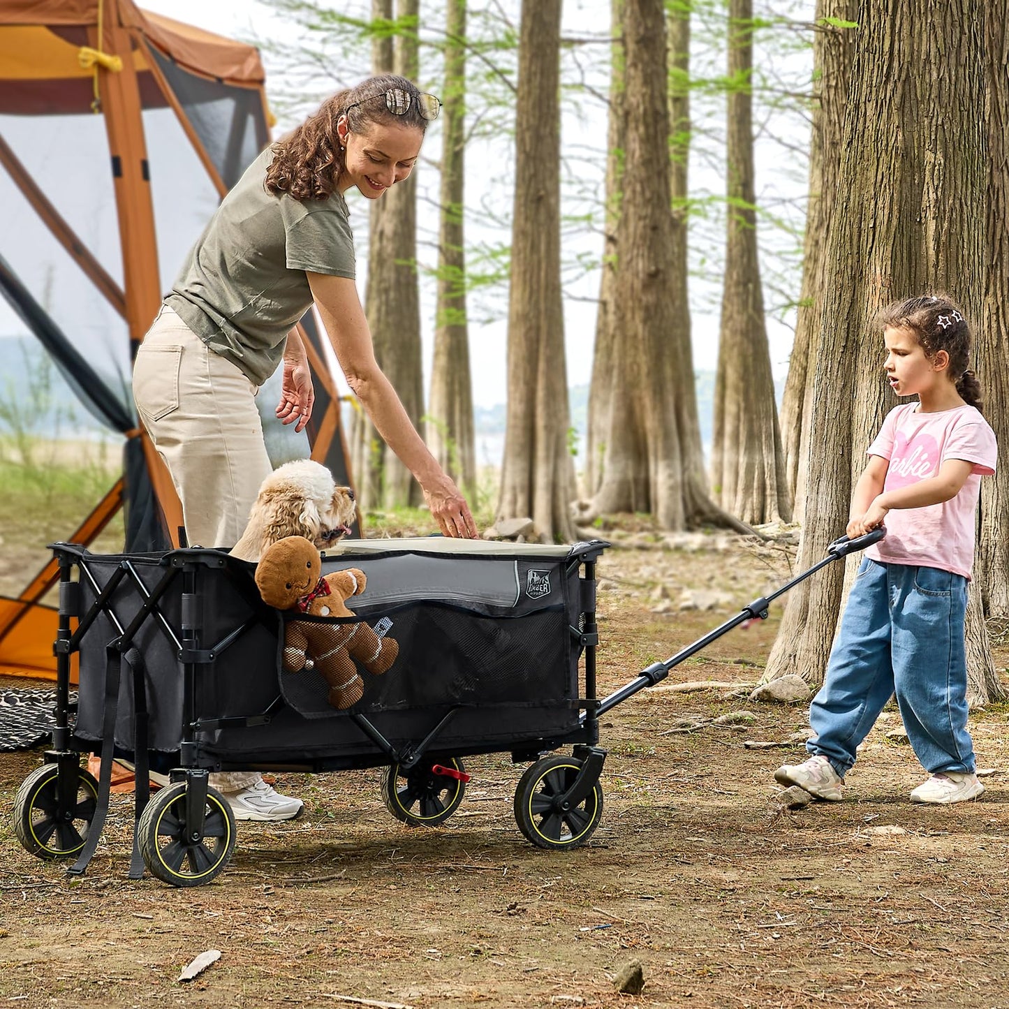 Timber Ridge Collapsible Wagon Cart with Brakes, 400lbs Heavy Duty Large Capacity Compact Portable Folding Wagon, Utility Grocery Cart for Camping, Gardening, Shopping-Grey