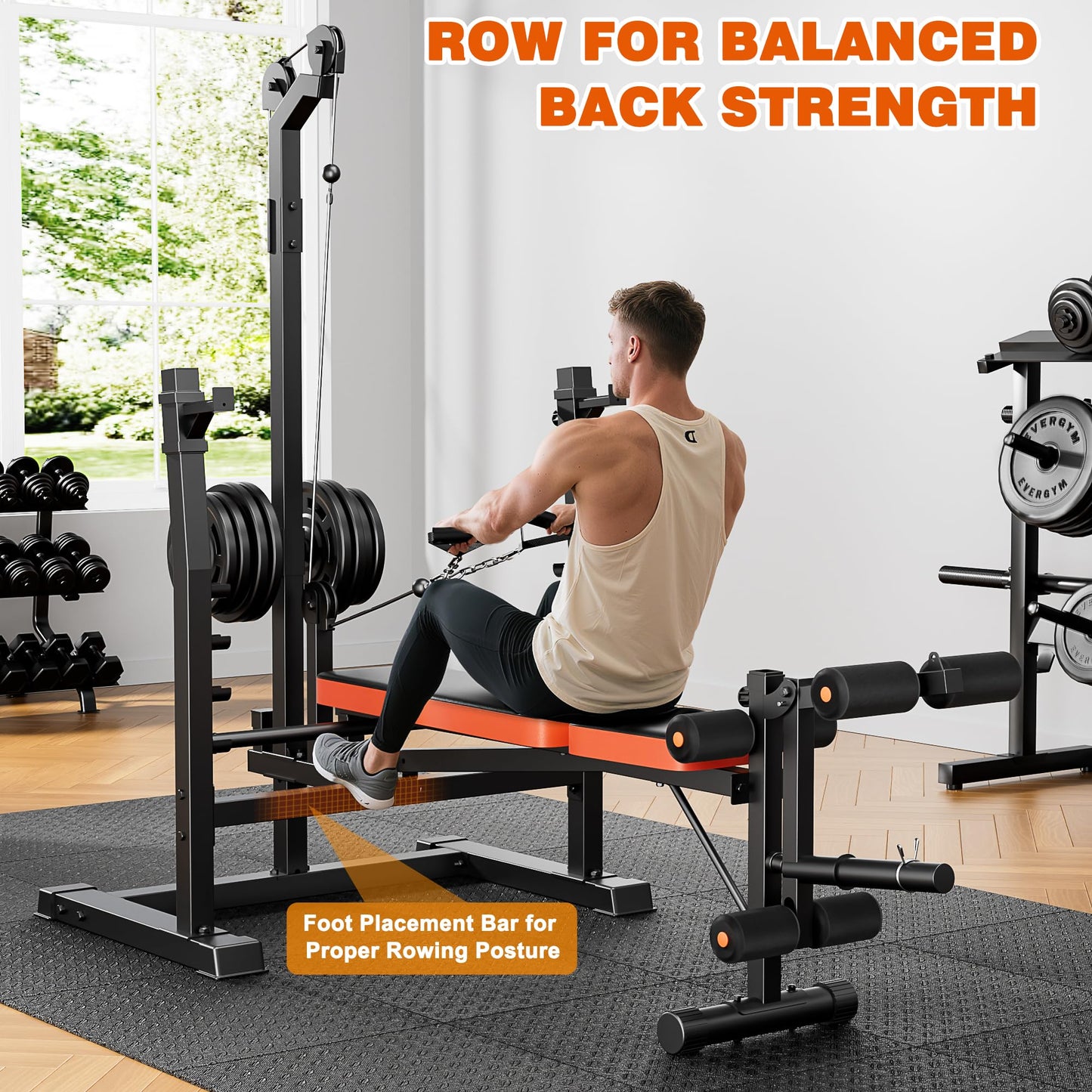 XDDIAS Weight Bench, 9 in 1 Olympic Weight Bench Set with LAT Pulldown and Rowing, 900LBS Bench Press Set with Leg Extension and Preacher Pad, Flat Incline Bench with Weight Plates