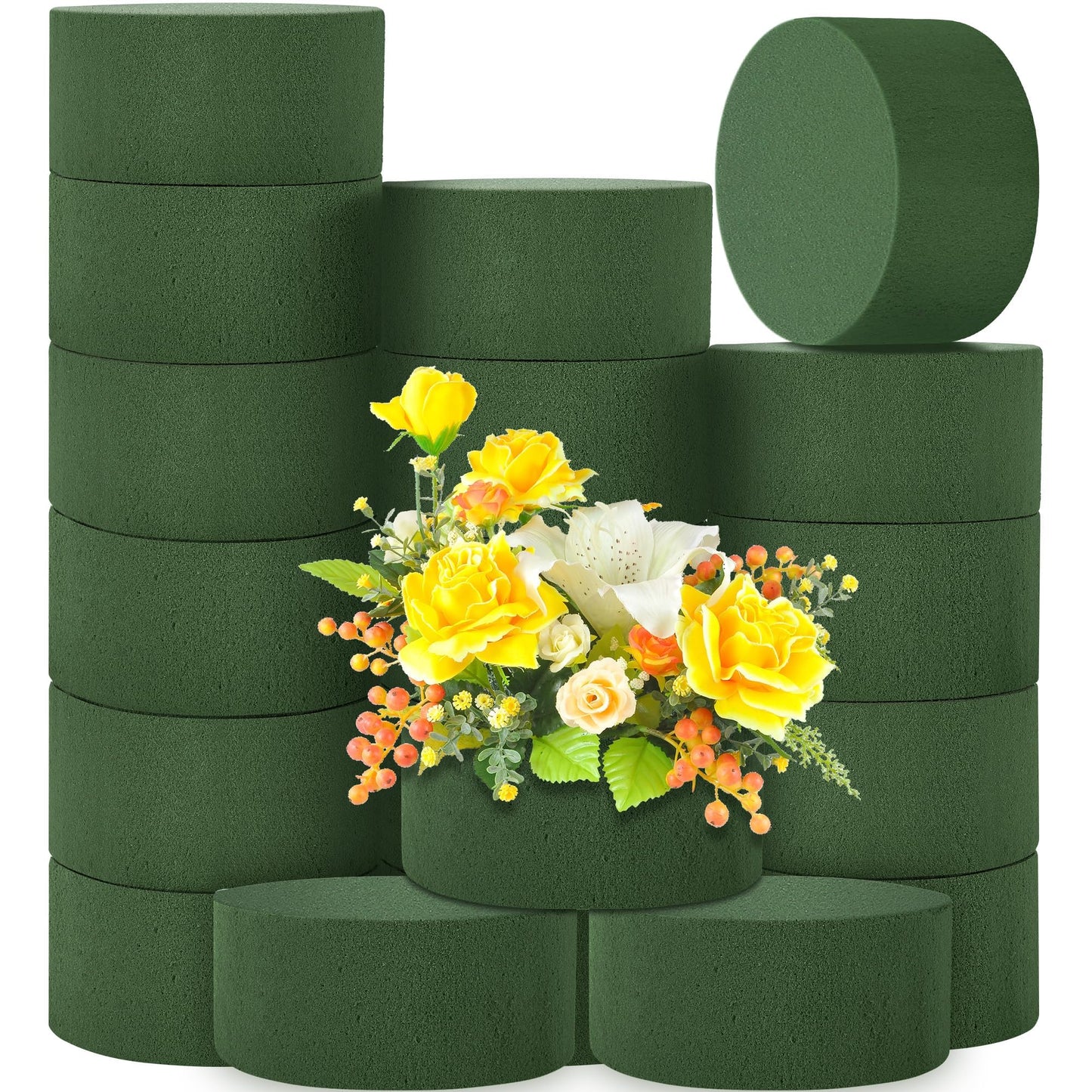 Hahood 18 Packs Round Floral Foam Blocks Green Wet Dry Flower Foam Bricks 3.15 Inch DIY Flower Arrangement Supplies Kit Florist Block for Aisle Flowers Wedding Party Decorations