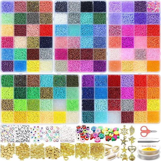 32400pcs Glass Seed Beads for Jewelry Making Kit, 120 Colors 3mm Small Beads Kit Bracelet Beads with Letter Evil Eye Beads Jump Rings & Charms Pendants for Bracelets Making, DIY, Adult Craft Supplies