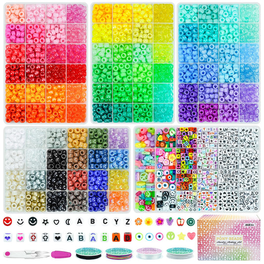 5 Boxes Bracelet Making Kit Pony Beads, 96 Colors 3500Pcs Kandi Beads for Bracelets with 800Pcs Letter Bead Friendship Bracelet Rave Accessories Craft Kits for Kids Adults Keychain Jewelry Making