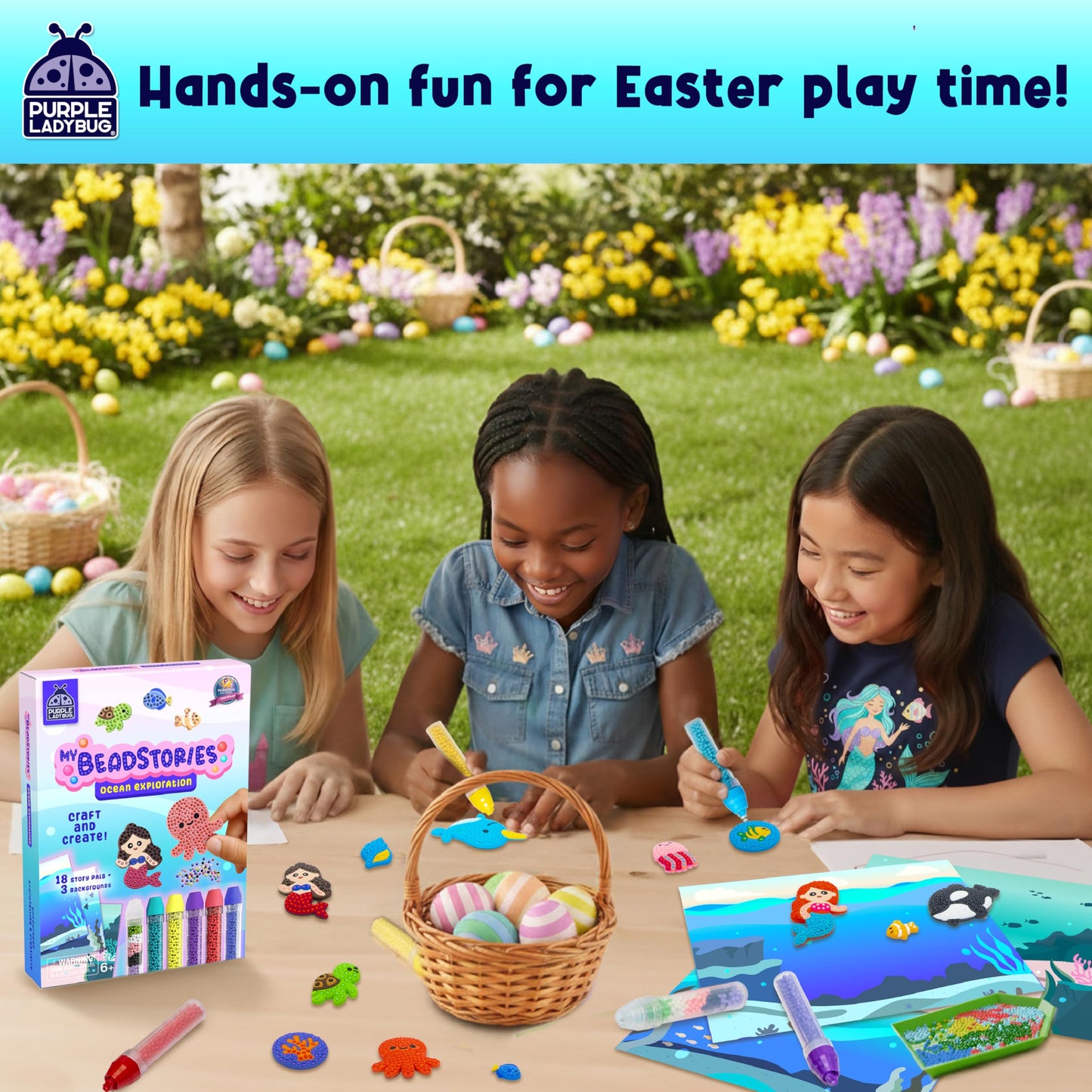 Magical Bead Painting – Birthday Gifts for Girl and Boy Ages 6-8 Years Old, Bead Art & Craft Set, Beads Pen & Painting Activities, Creative Arts & Crafts Ocean Theme Kit with Fun Designs
