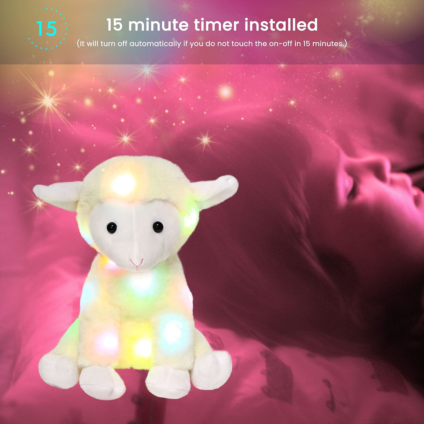 Hopearl LED Plush Lamb Lighting Up Stuffed Sheep Floppy Night Lights Glow in The Dark Birthday Festival for Kids Toddlers, Beige, 11''