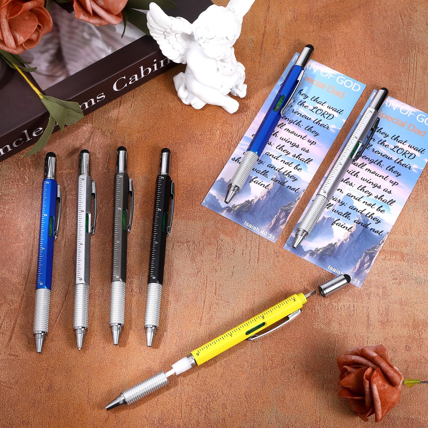 25Set 6 in 1 Multi Tool Pen, Christian Gifts for Men with Bible Verse Bookmarks, Christmas Father's Day Man of God Gifts, Church Pastor Bulk Gift, Screwdriver Pen Multi Tool Gadget for Husband