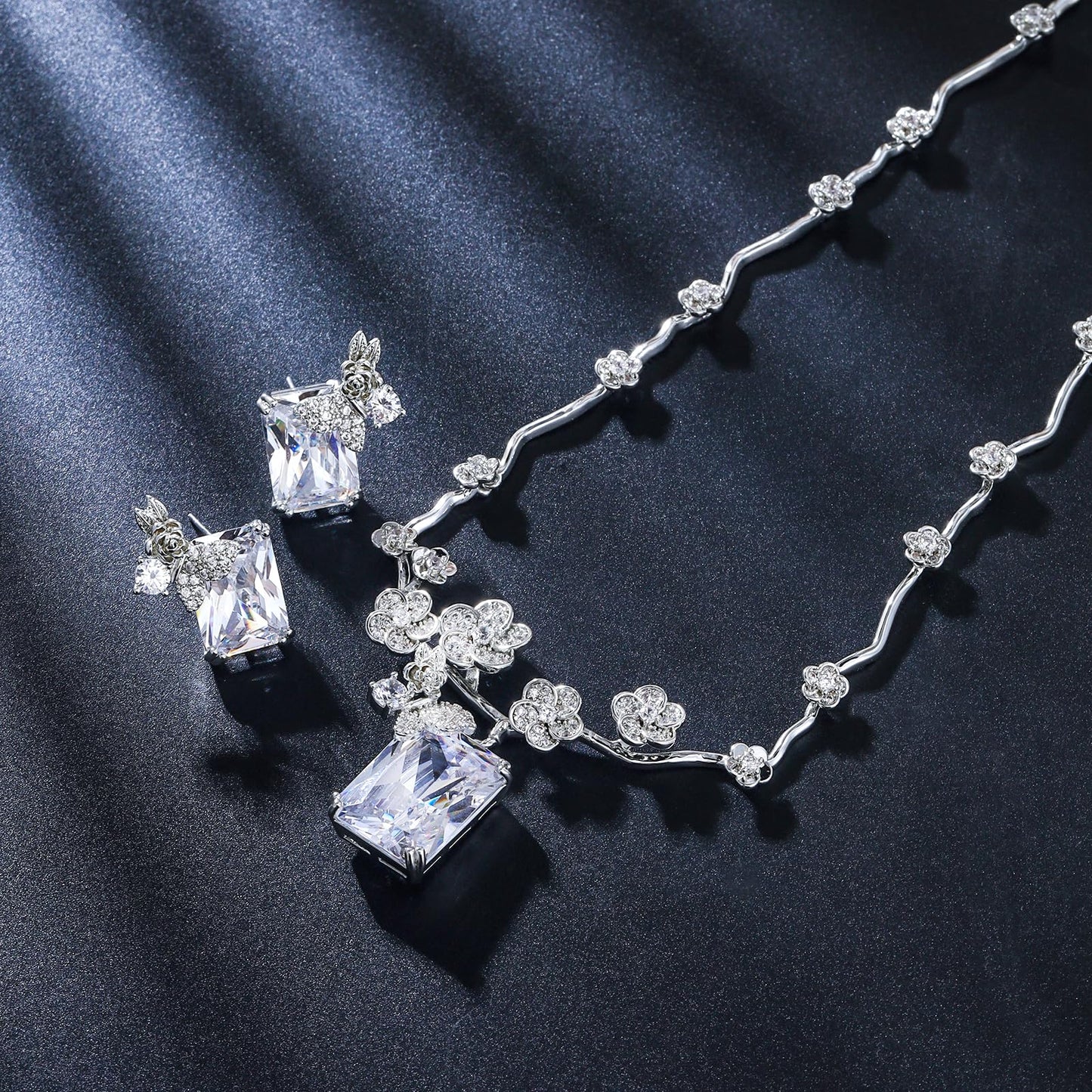 WMHaiMo Wedding Jewelry Set For Women Brides Bridesmaid Bridal Sparkly Cubic Zirconia Butterfly Necklace And Earrings Set For Party Prom Gift