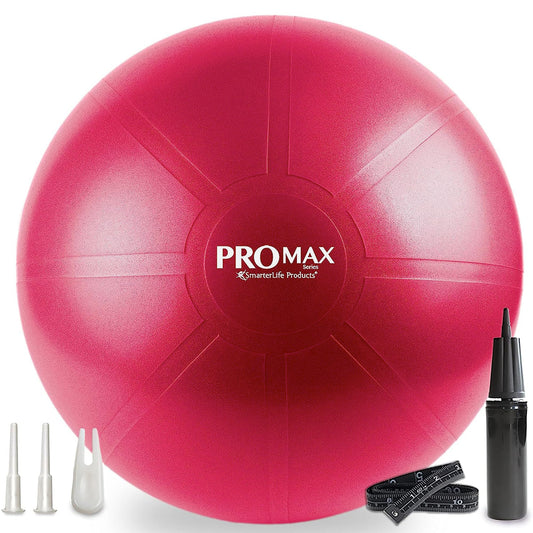 SmarterLife PRO MAX Exercise Ball – Yoga, Stability & Balance Trainer for Core Workouts, Fitness, Physical Therapy, Pregnancy & Office Chair Support – Anti-Slip, Anti-Burst (55 cm, Berry Red)