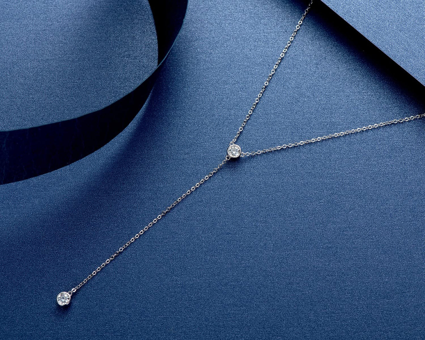 Moissanite Necklace for Women Sterling Silver, Imitation Diamond Lariat Drop Y necklace, Dainty Simple Long Prom Bridal Wedding Hypoallergenic Neckalces, 16 to 20 Inch