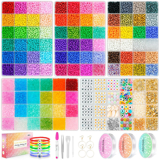4mm Glass Seed Beads Waist Beads, 15500pcs 96 Colors 6/0 Small Beads for Friendship Bracelet Making Kit with String Cords Letter Charms for DIY Jewelry Making Crafts Kits